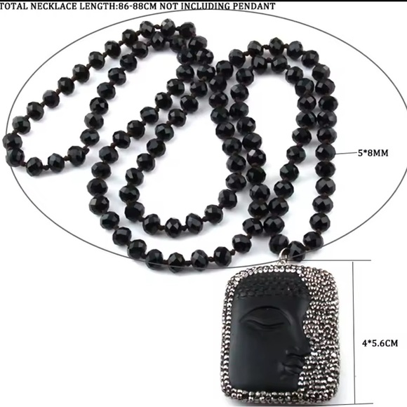 Ethnic Buddha Luck Gayatri Cream Beaded Long Crustal Necklace - Picture 4 of 4